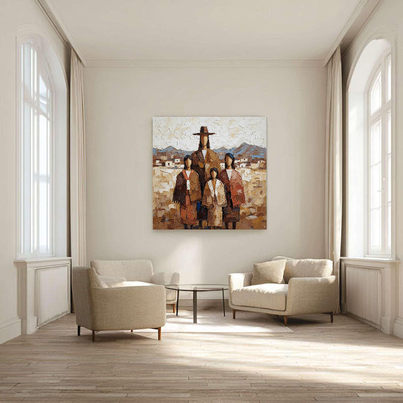 Heritage Family Portrait – Textured Cultural Figurative Painting