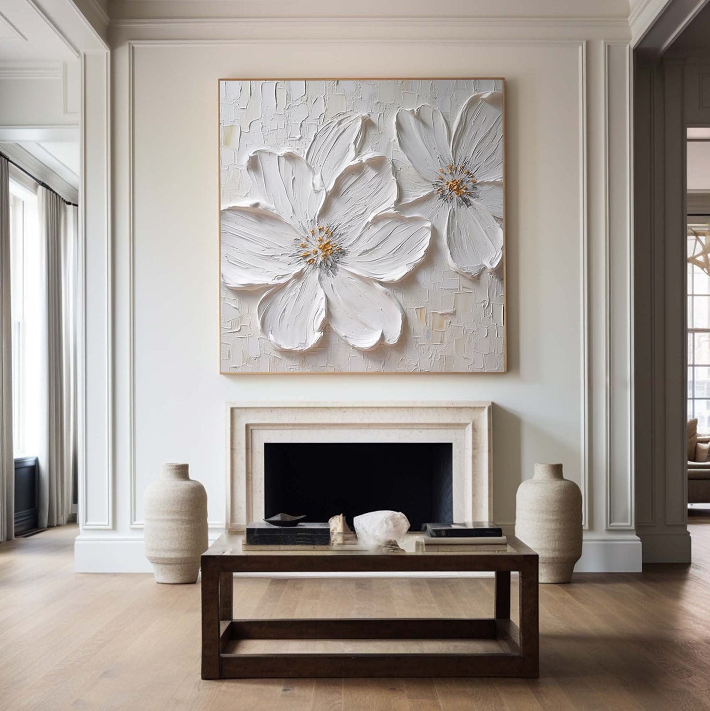 Whisper White Blossom Textured Painting
