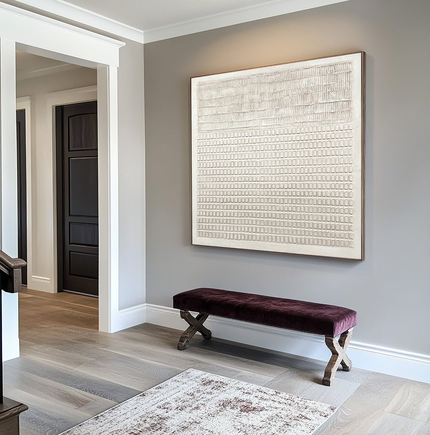 Ivory Rhythm Grid Textured Painting