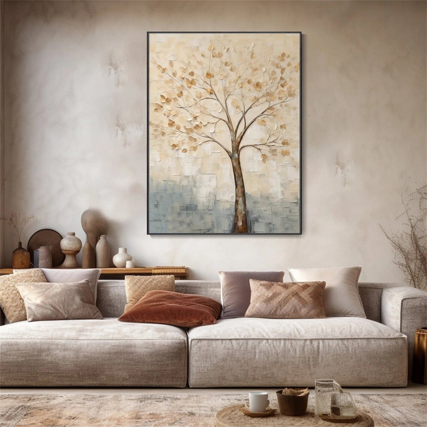Quiet Ivory Tree Abstract Painting