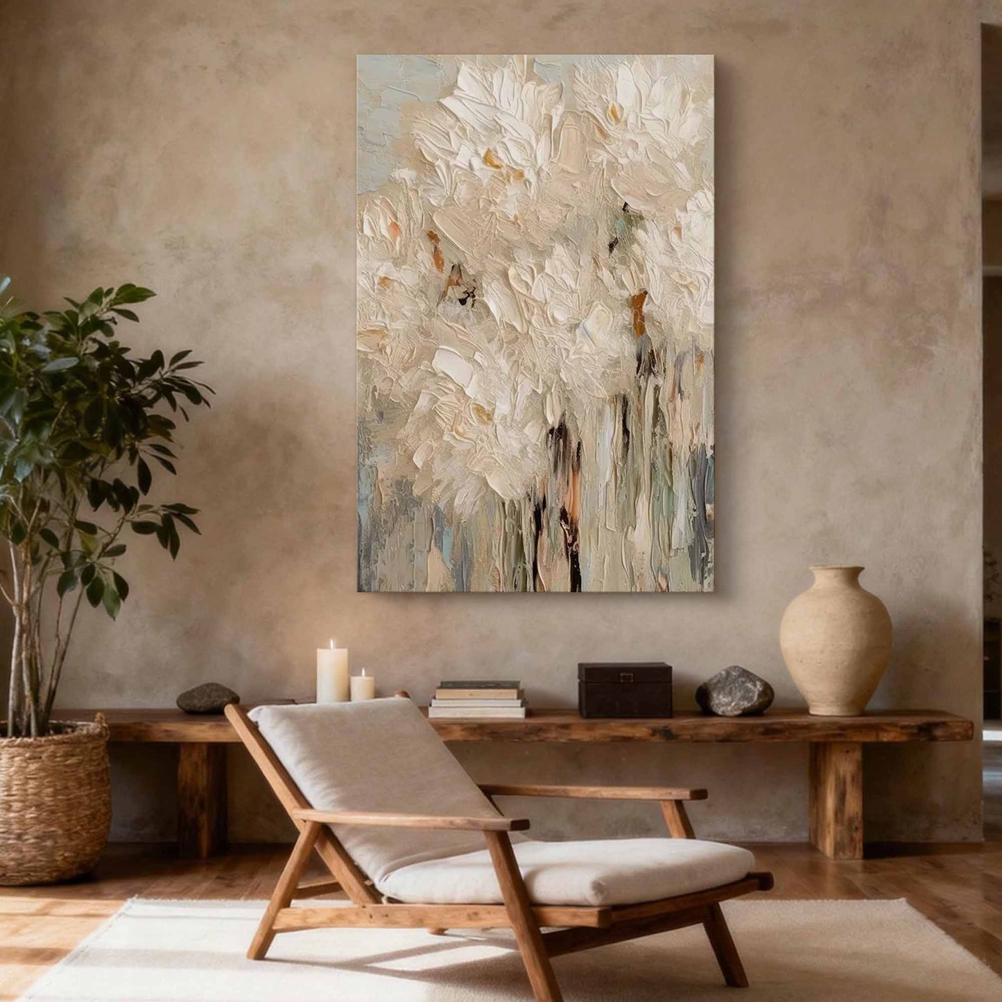 Ivory Bloom Impasto Flower Canvas Art