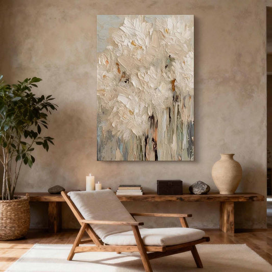 Ivory Bloom Impasto Flower Canvas Art