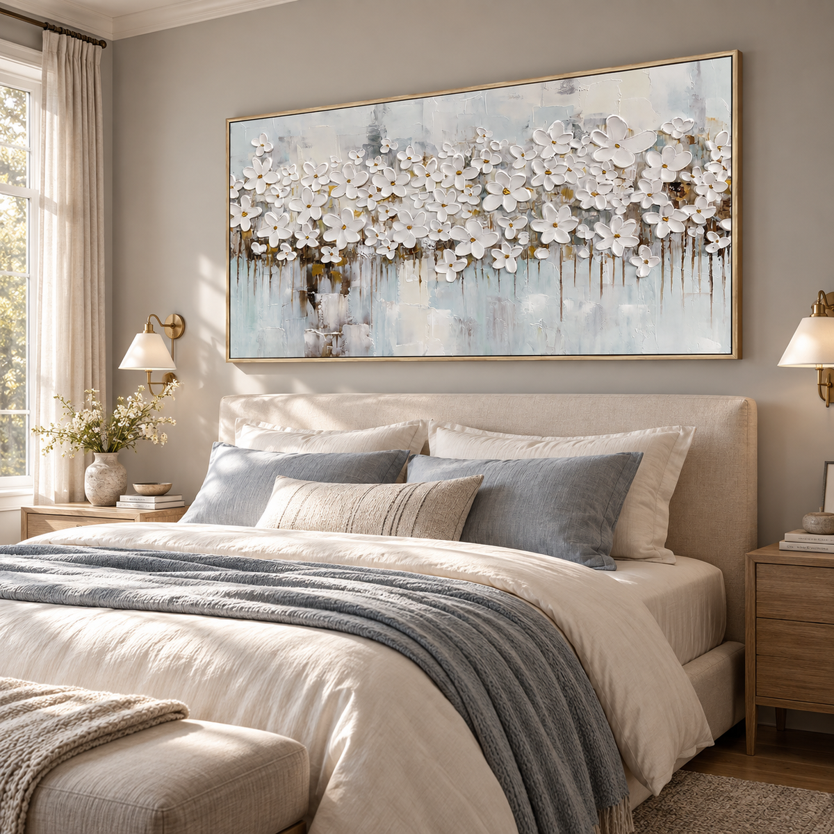 Soft Petal Drift White Floral Abstract Painting