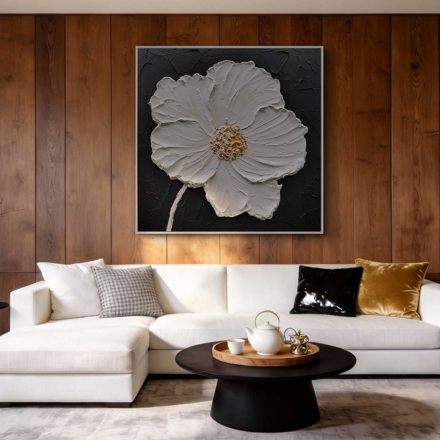 Midnight Pearl Textured Floral Painting
