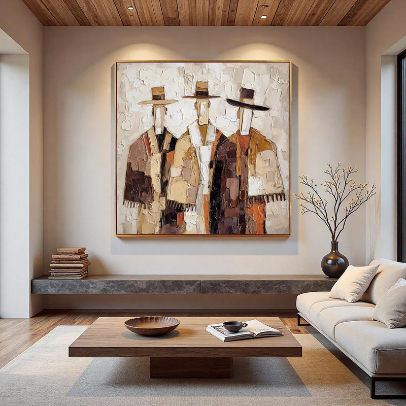 3 Figures Warm Tone Abstract Painting