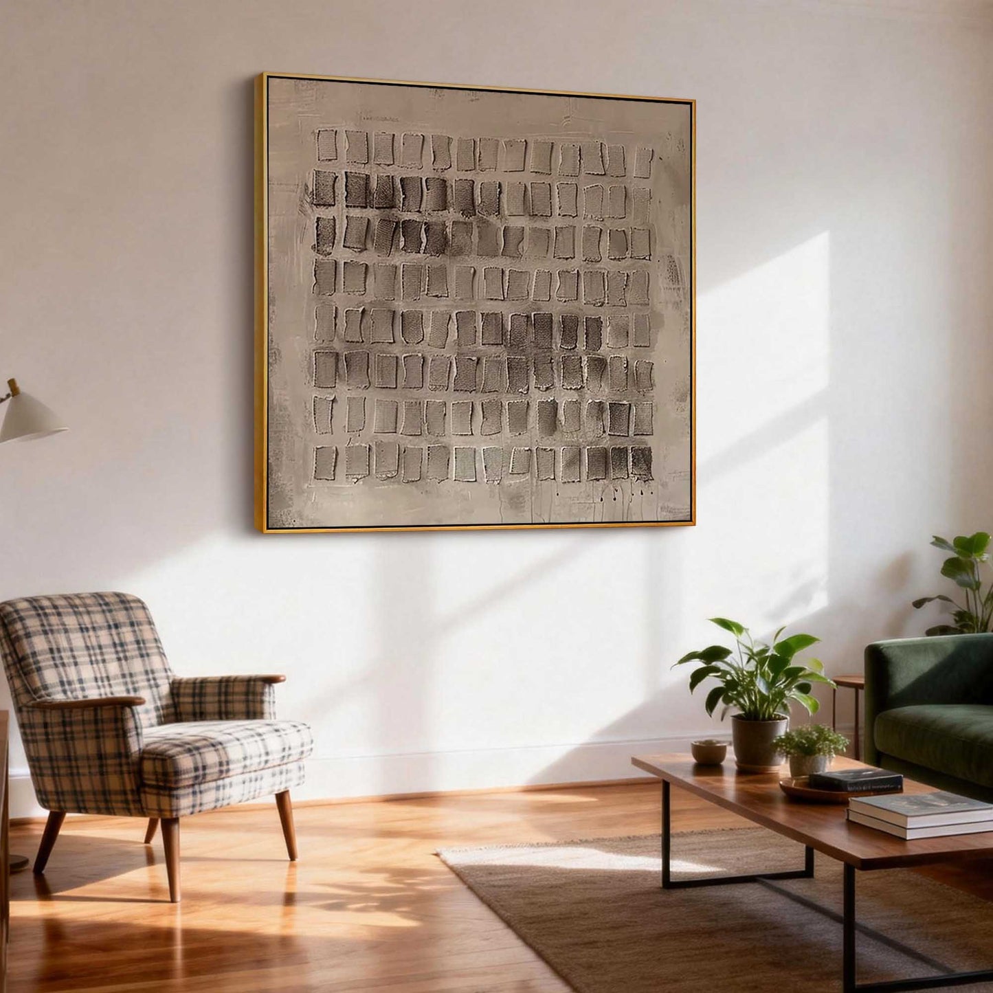 Neutral Grid Textured Abstract Canvas Art