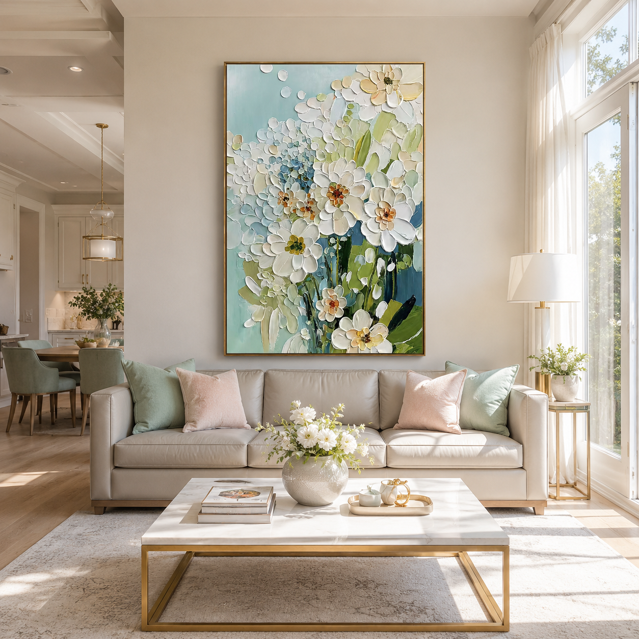 Spring Breeze White Floral Abstract Painting