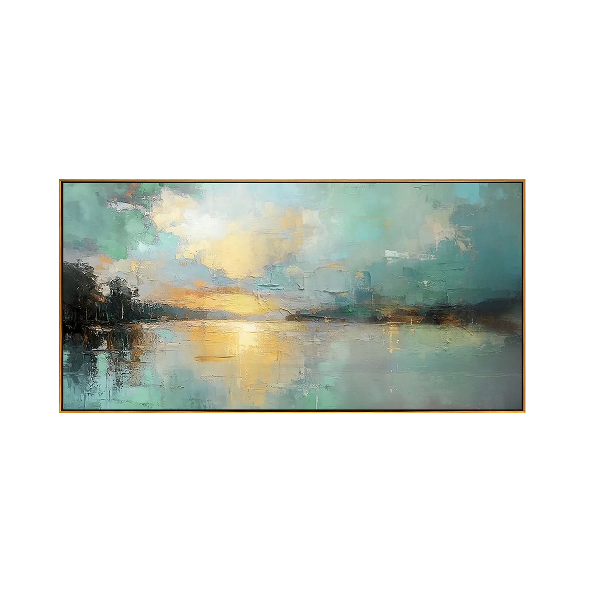 Teal Sunset Lake Abstract Painting
