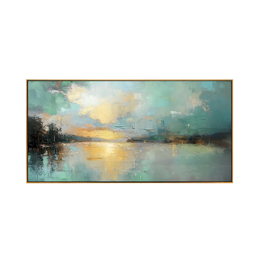 Teal Sunset Lake Abstract Painting