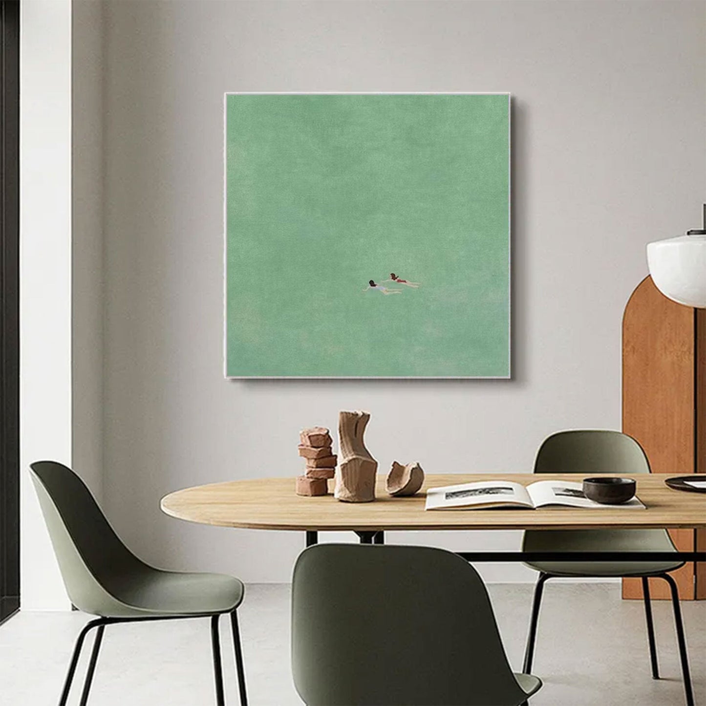 Silent Drift Mint-Green Minimalist Seascape Painting