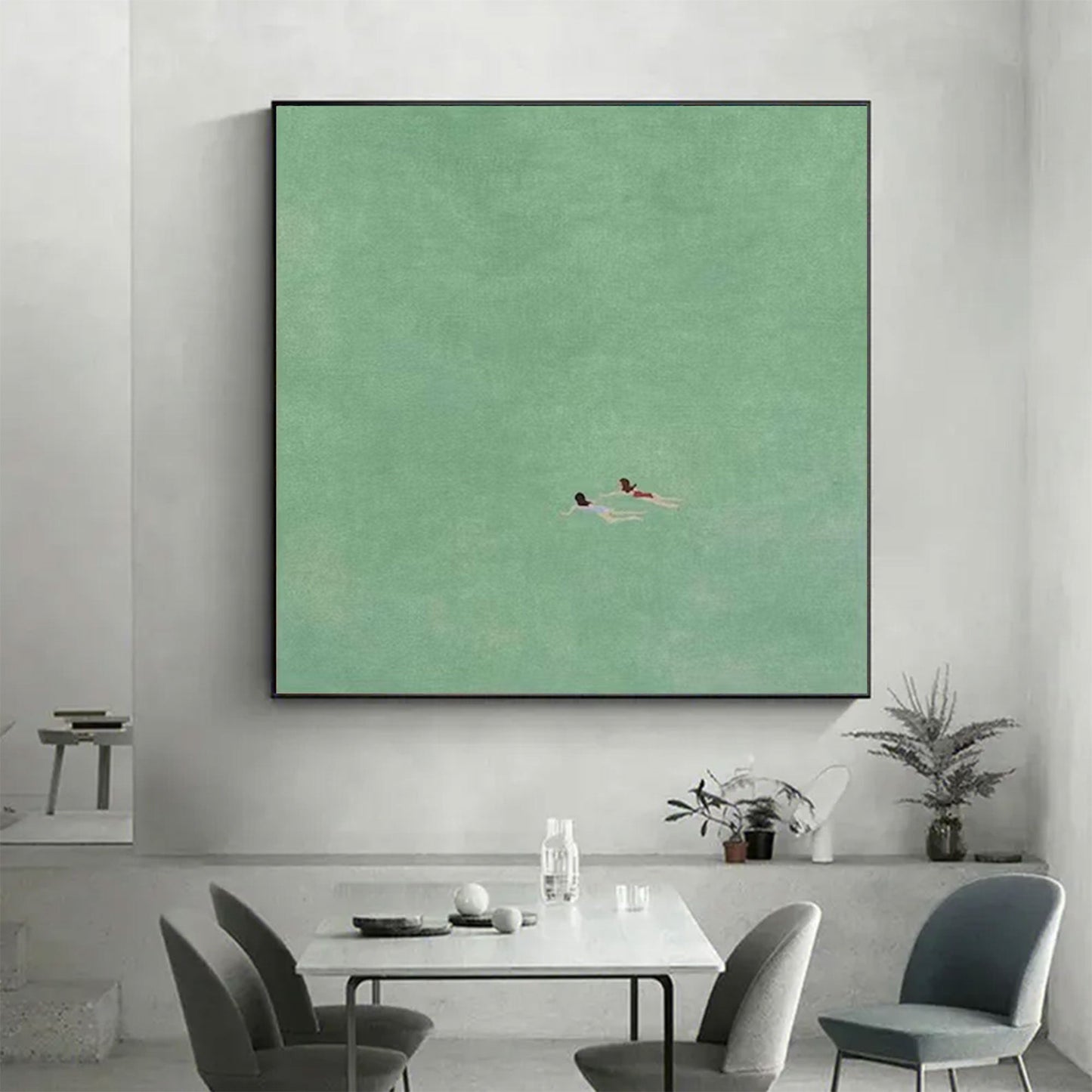 Silent Drift Mint-Green Minimalist Seascape Painting