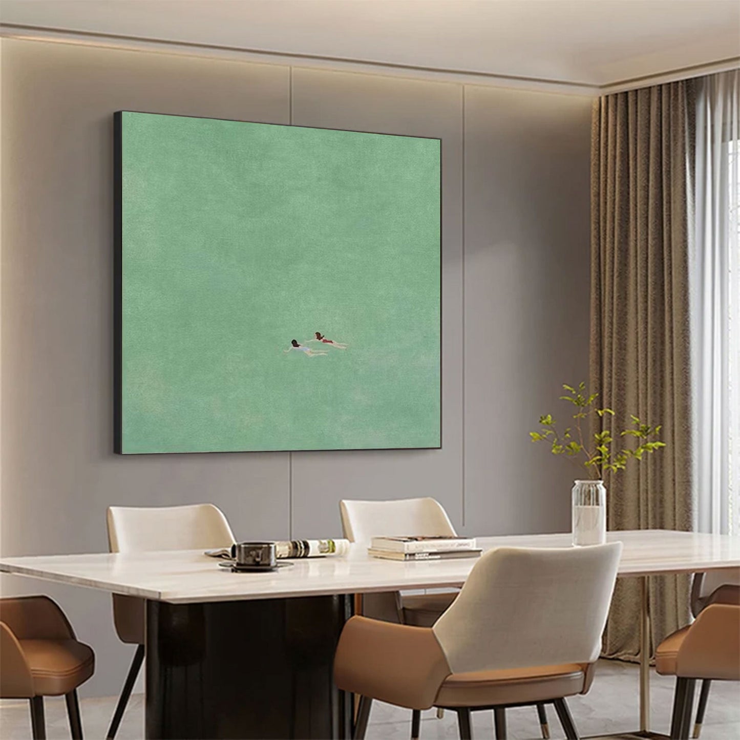 Silent Drift Mint-Green Minimalist Seascape Painting