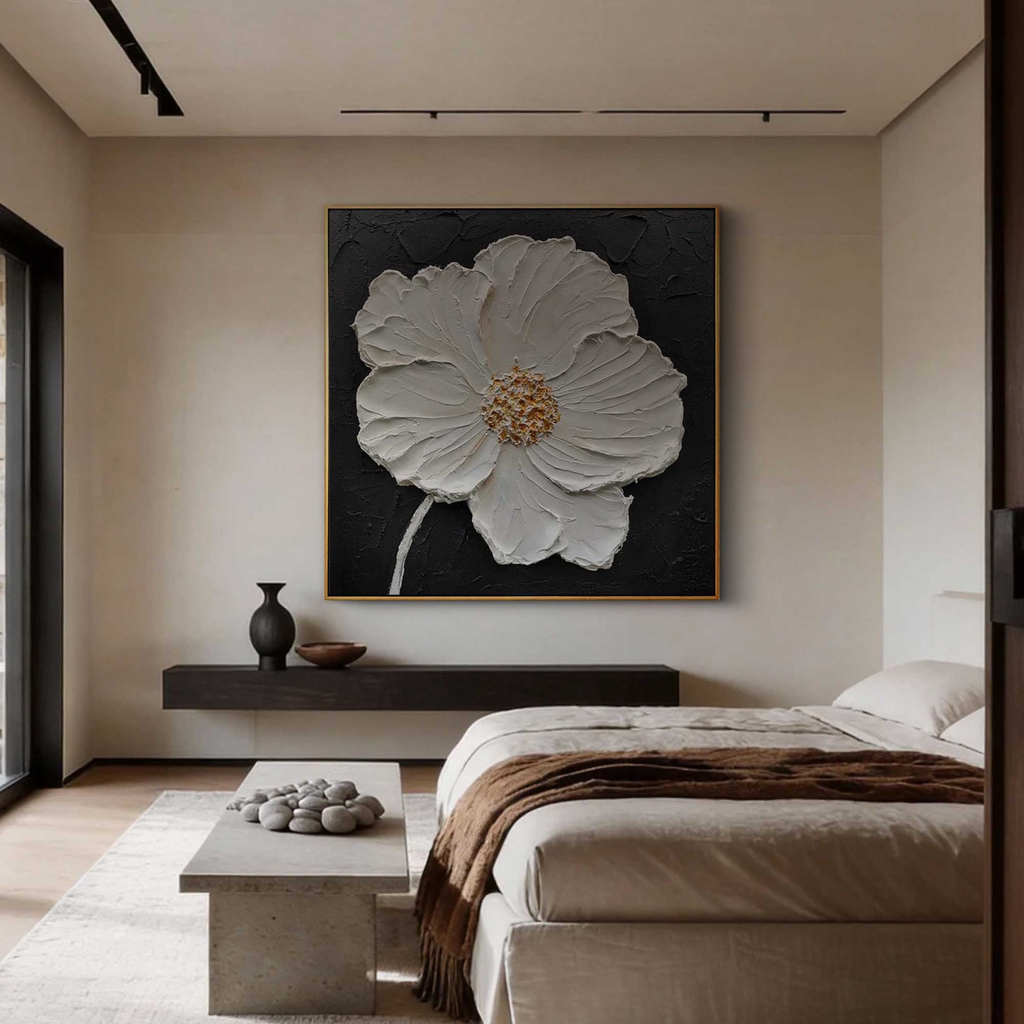 Midnight Pearl Textured Floral Painting