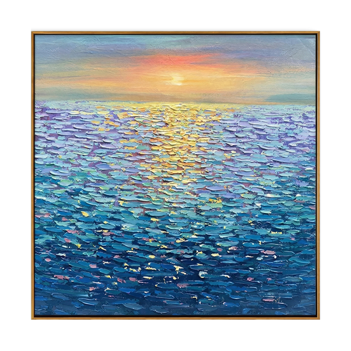 Sunlit Ripple Ocean Impasto Oil Painting