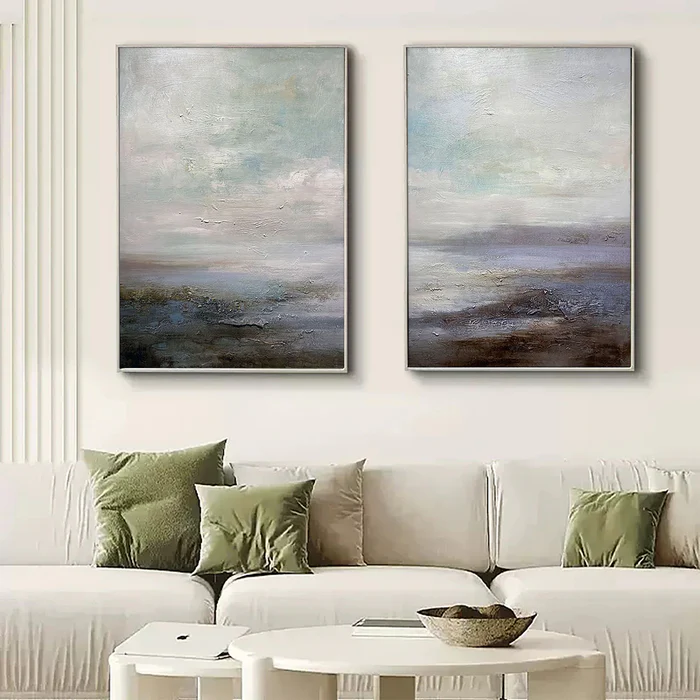 Tranquil Horizon Abstract Landscape Painting Set Set of 2