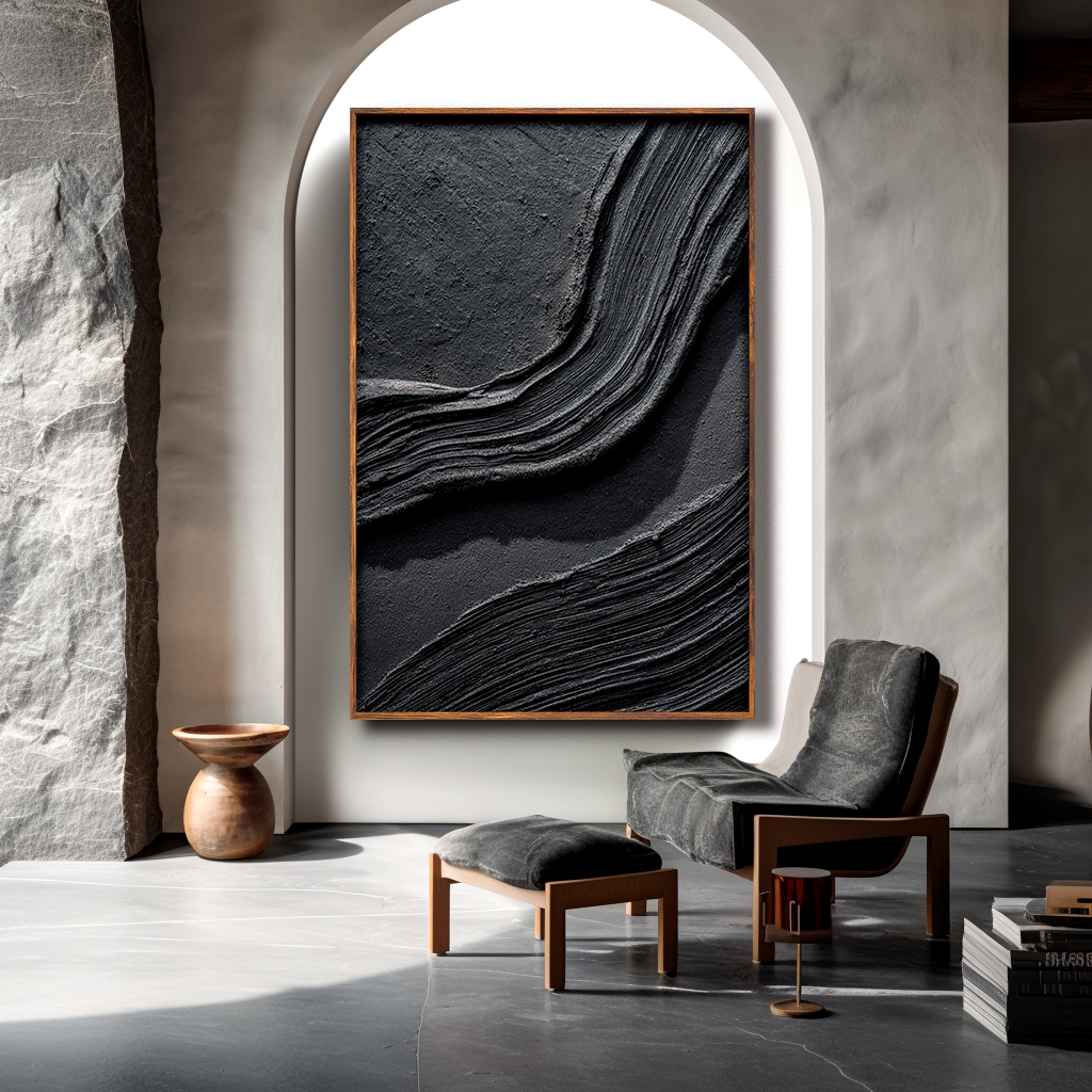 Black Minimalist Textured Wall Art #ART72