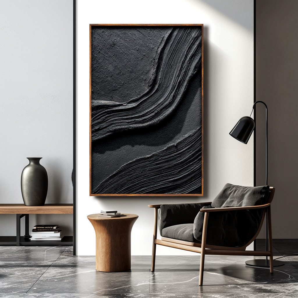 Black Minimalist Textured Wall Art #ART72