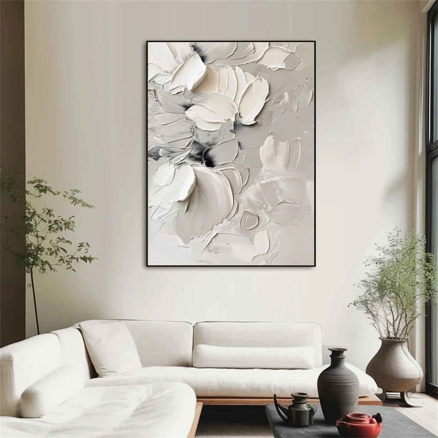Ivory Whisper Floral Abstract Painting