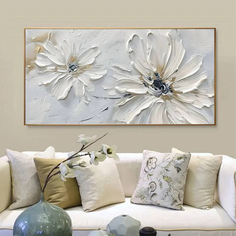 White Floral Textured Painting