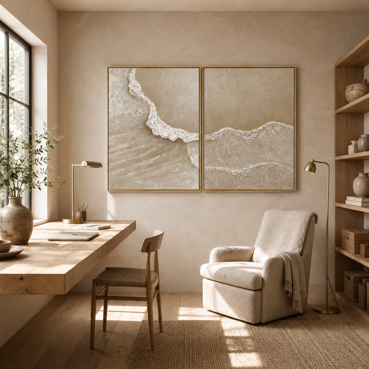 Earth Whisper Beige Textured Abstract Painting Set Set of 2