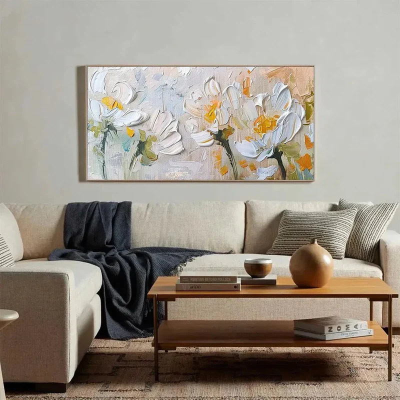 White Floral Textured Painting