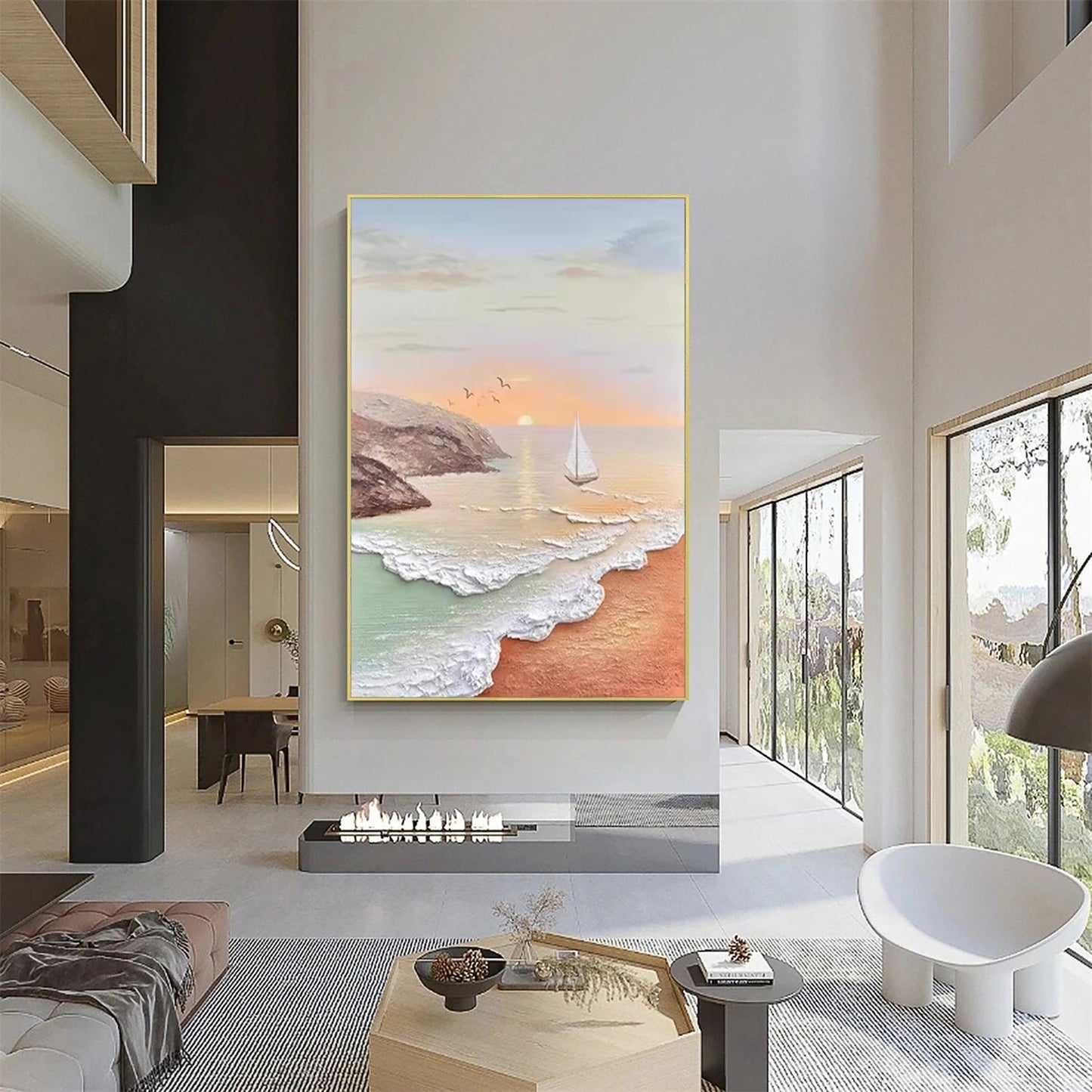 Sunset Coral-Sand Seascape Painting