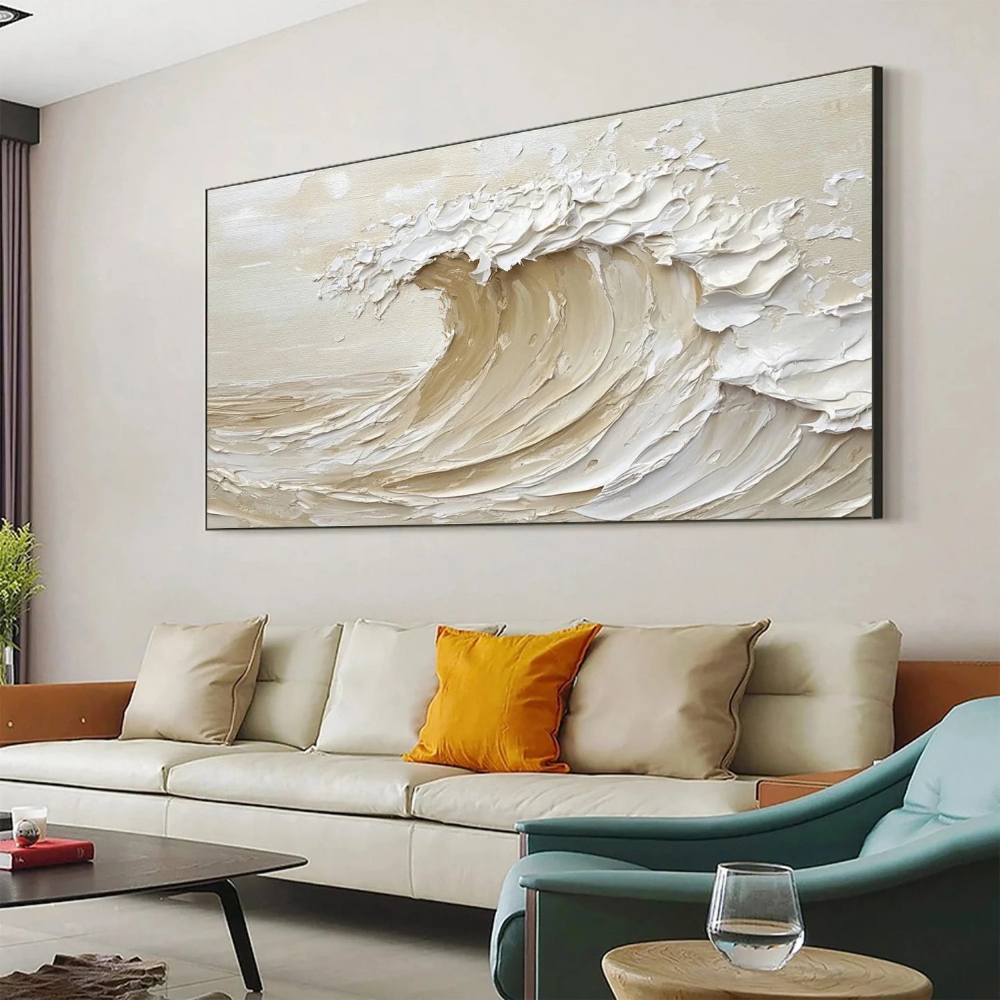 Golden Crest-Beige Ocean Wave Painting