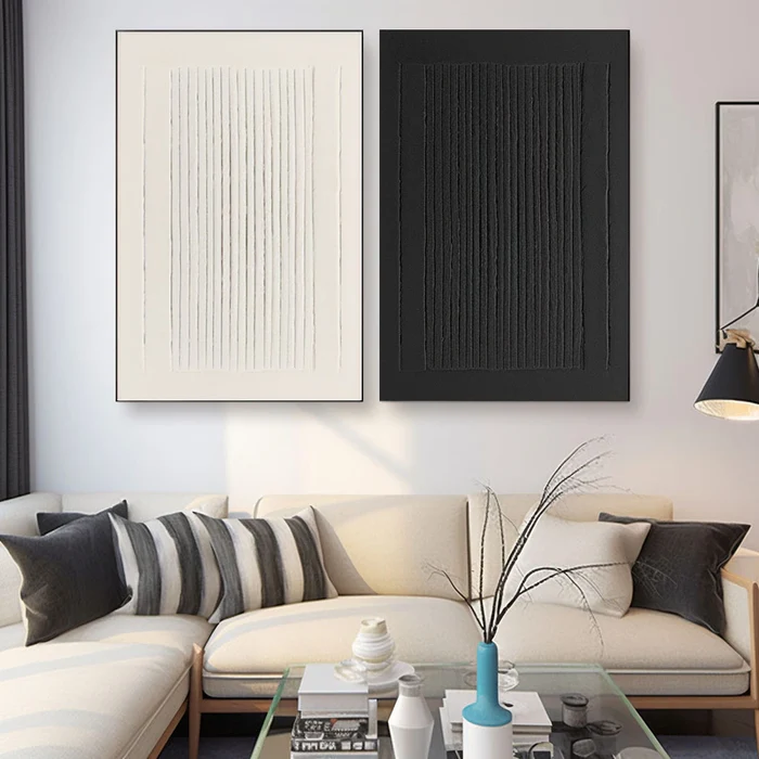 Dual Balance Black and White Textured Painting Set Set of 2