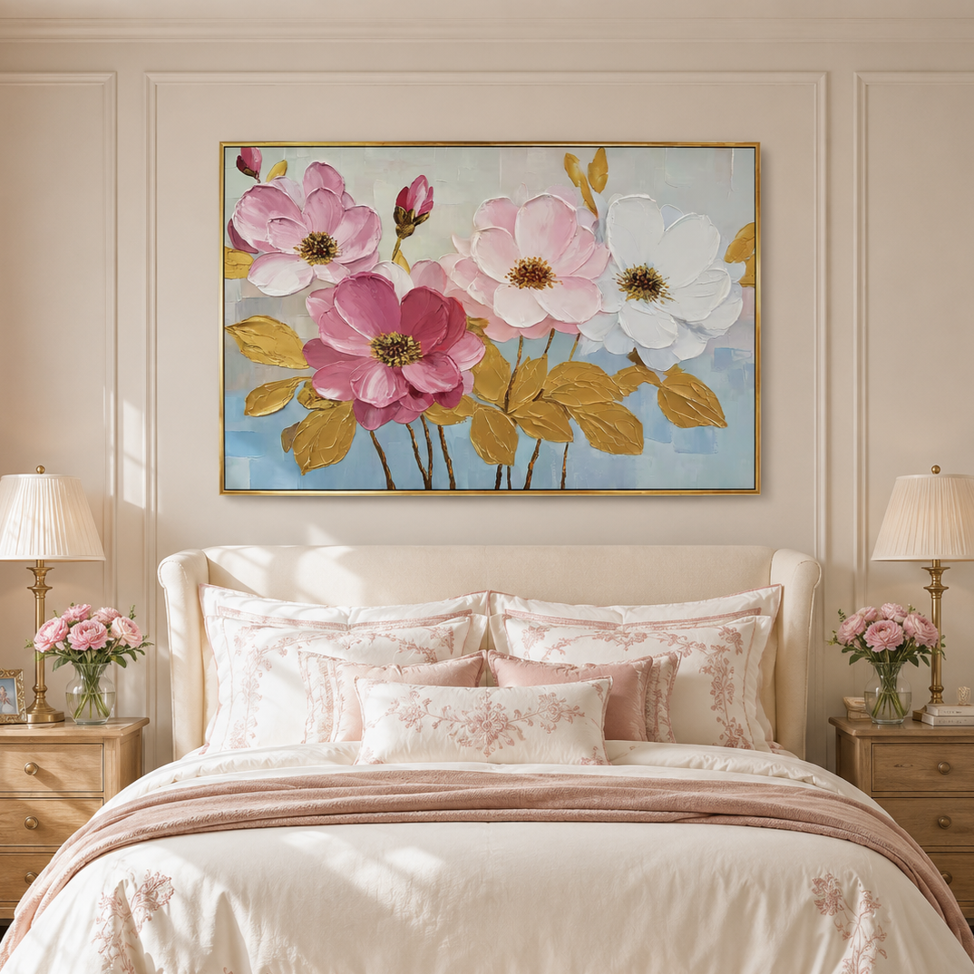 Blush Harmony Textured Floral Painting #RIH3