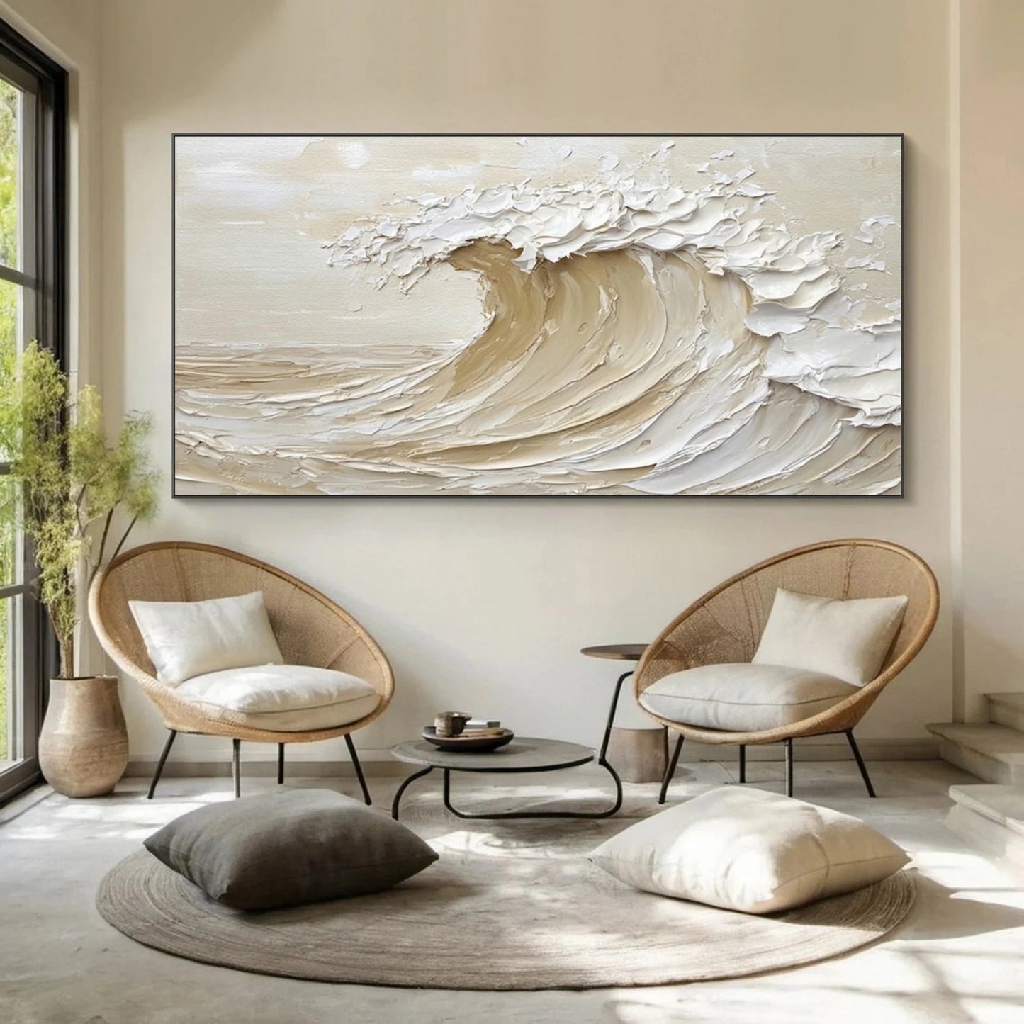 Golden Crest-Beige Ocean Wave Painting