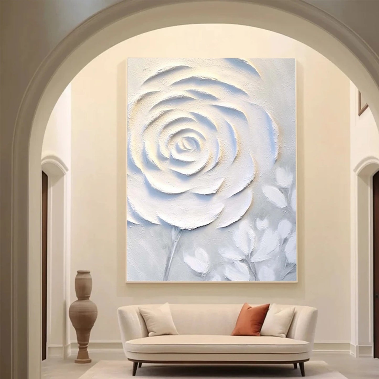 Silent Ivory Rose Abstract Painting