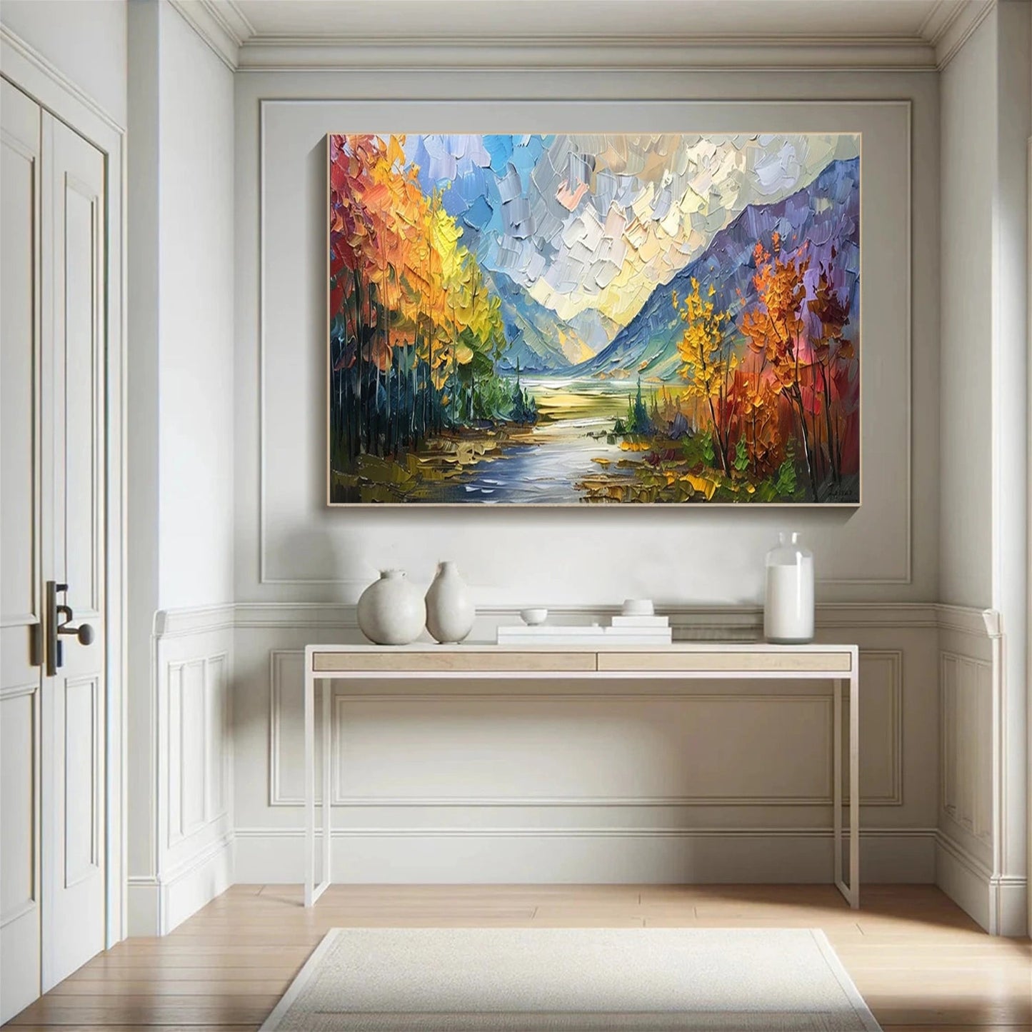 Autumn River Glow Landscape Painting