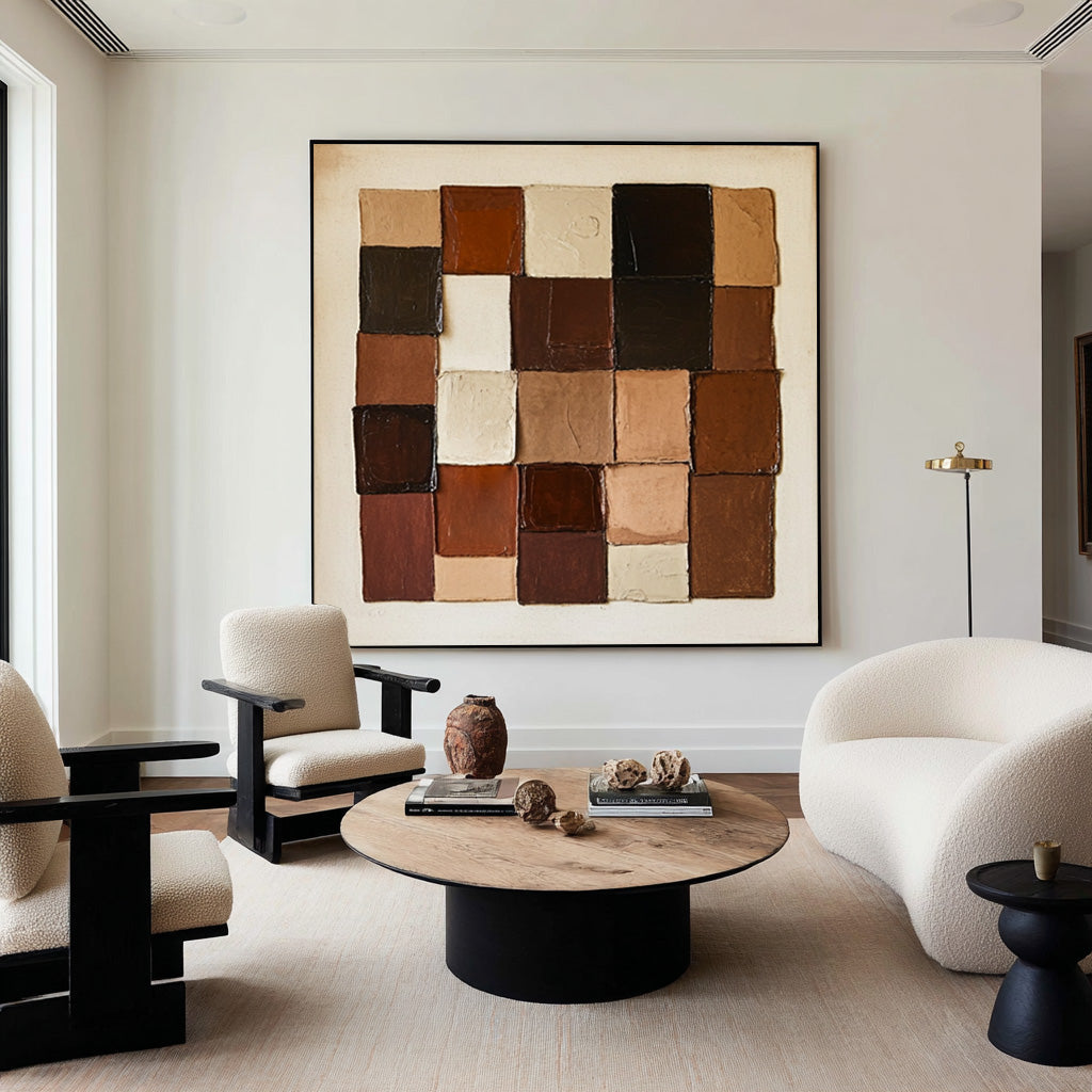 Mocha Patchwork Geometric Abstract Painting
