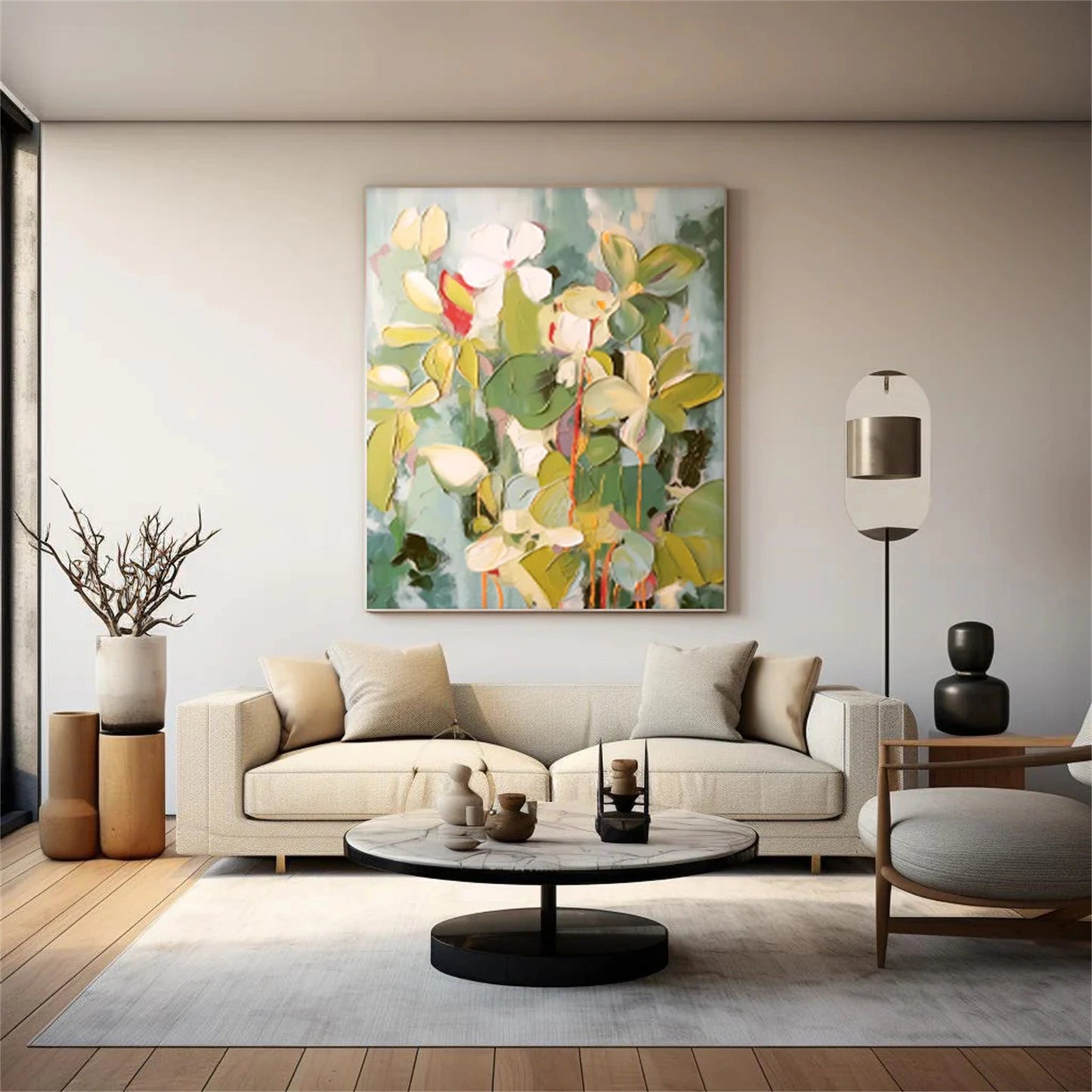 Verdant Whisper Floral Abstract Painting