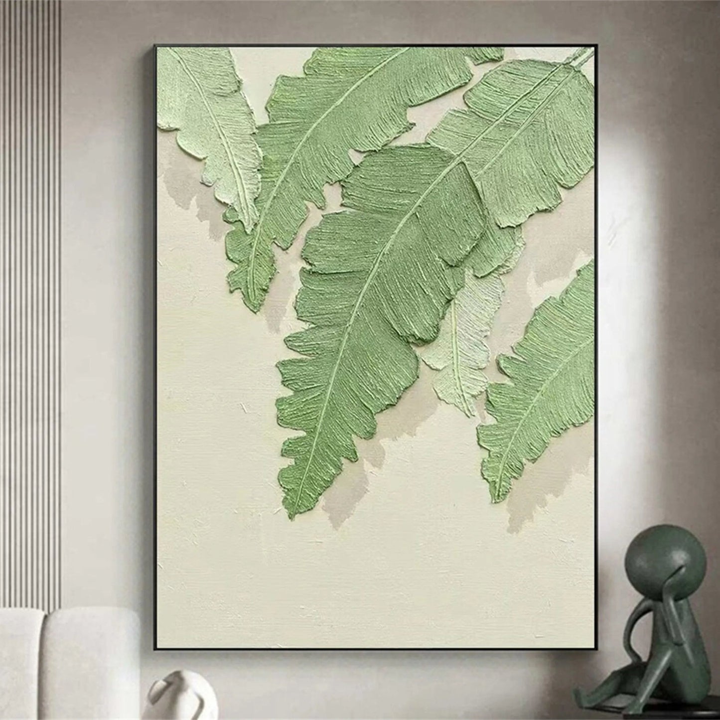 Sage Fern Leaf Textured Abstract Painting