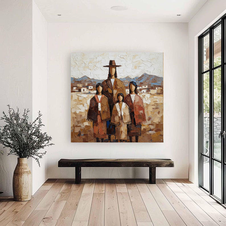 Heritage Family Portrait – Textured Cultural Figurative Painting