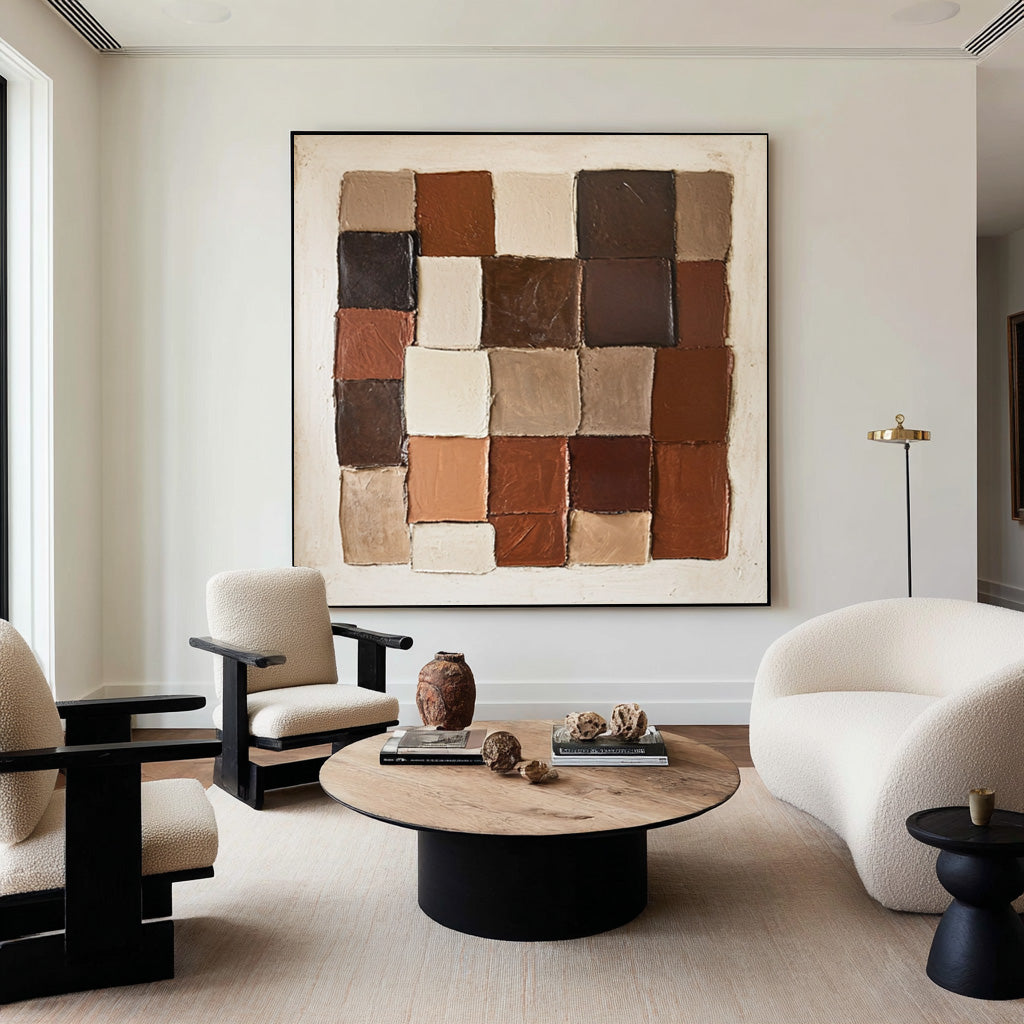 Sienna Mosaic Grid Abstract Painting