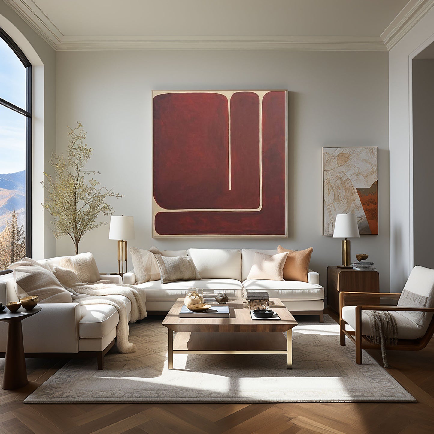 Crimson Pathway Modern Abstract Painting