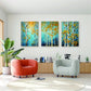 Golden Leaves Birch Forest Triptych Painting Set of 3