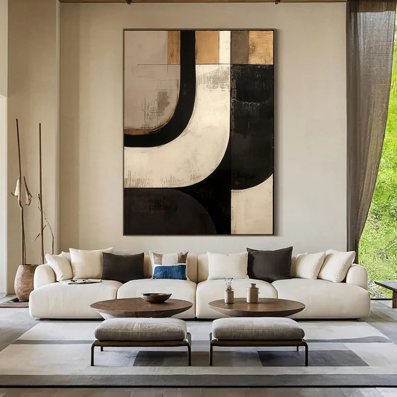 Golden Noir Geometric Abstract Painting