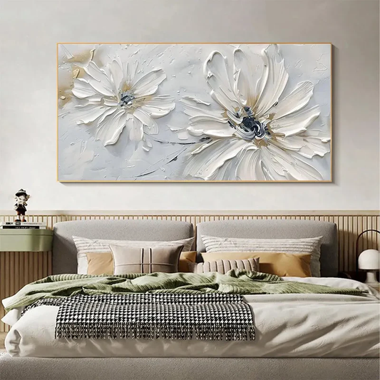 White Floral Textured Painting