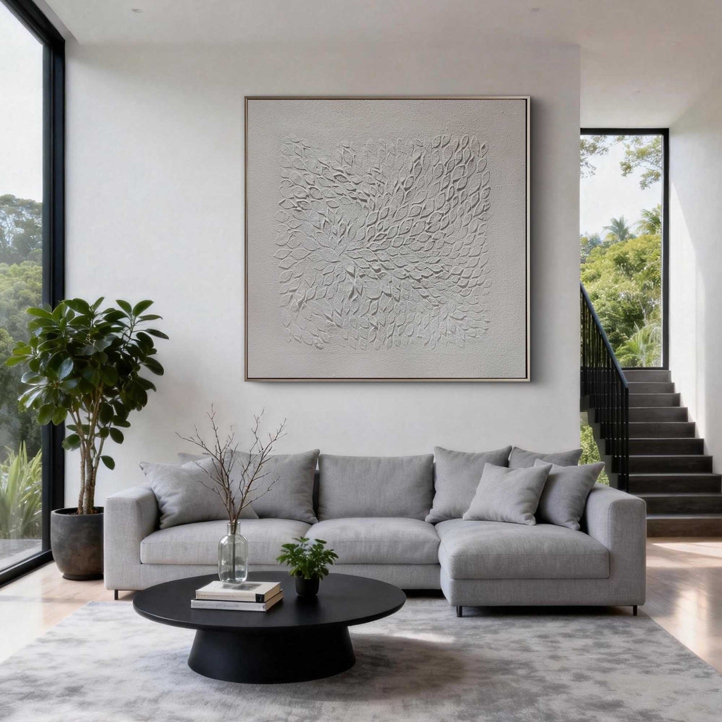 White Leaf Impasto Abstract Painting