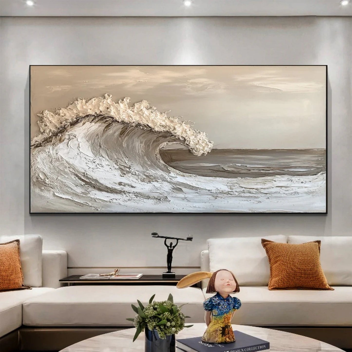Golden Tide-Beige Ocean Wave Painting