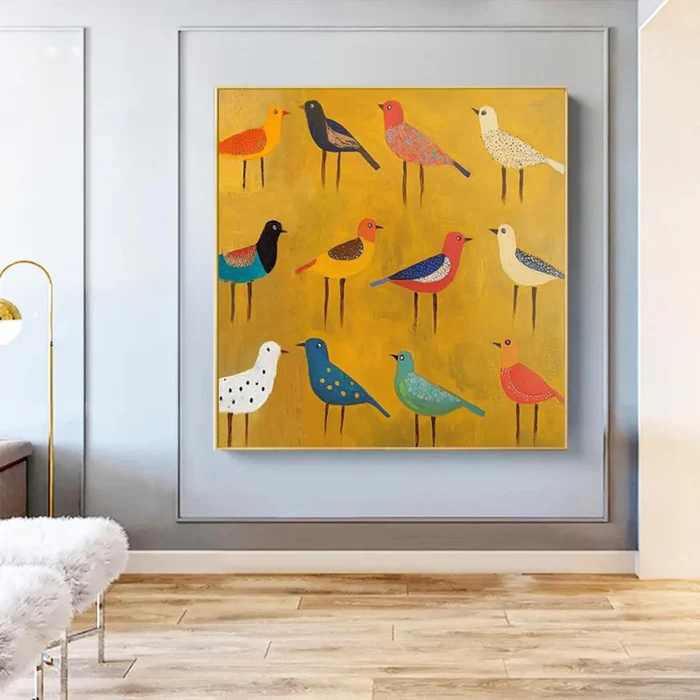 Joyful Birds Colorful Abstract Painting