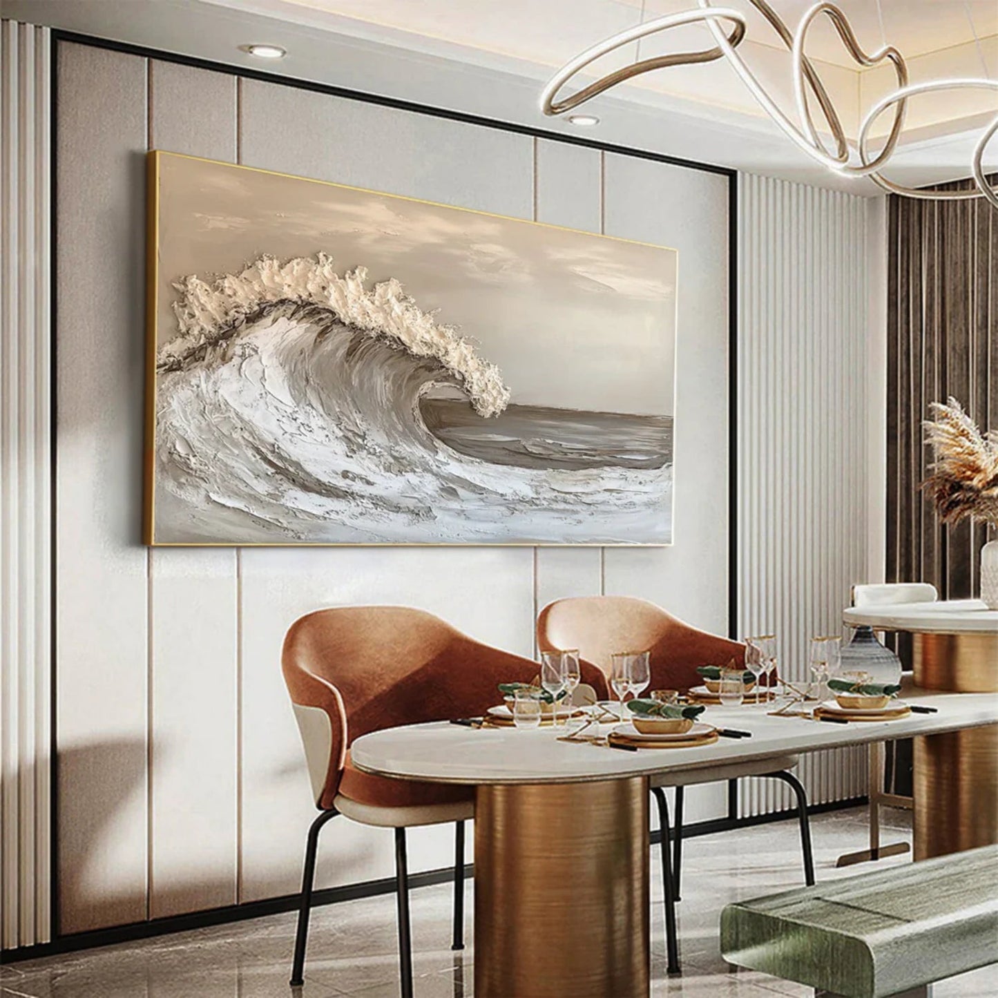 Golden Tide-Beige Ocean Wave Painting