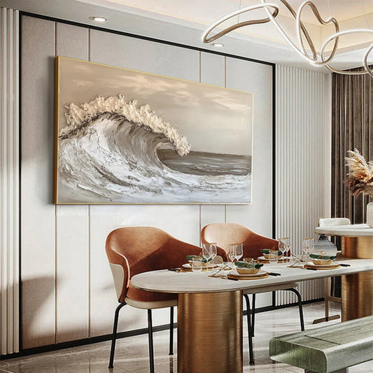 Golden Tide-Beige Ocean Wave Painting
