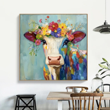 Floral Harmony Colorful Cow Painting