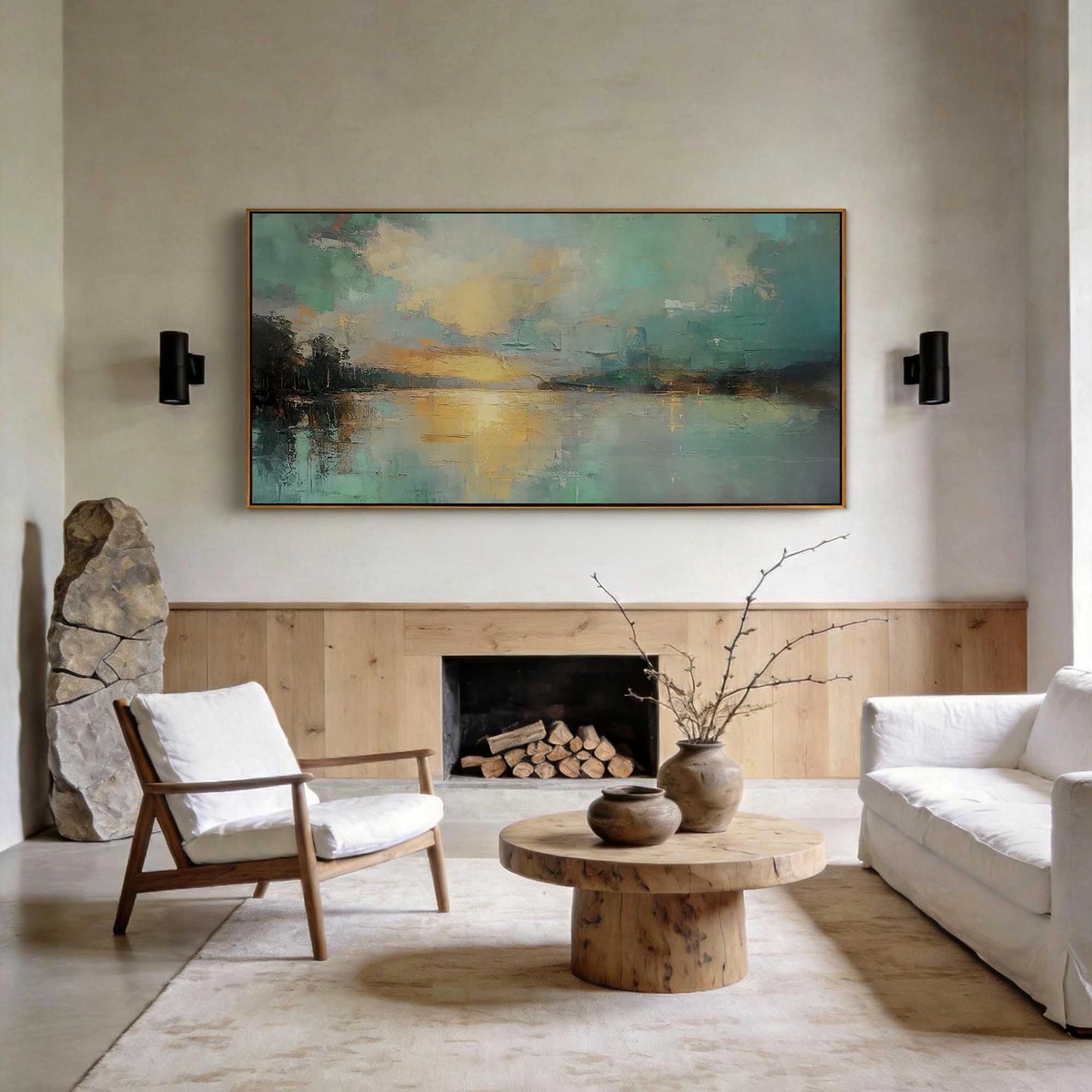 Teal Sunset Lake Abstract Painting