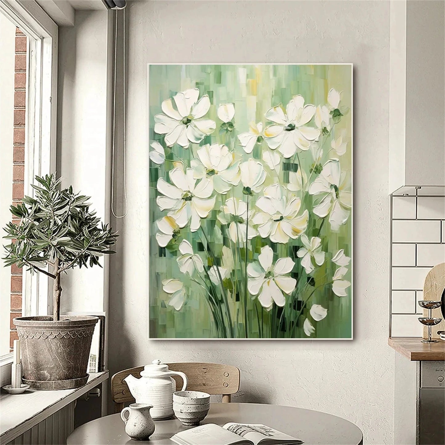 Soft Meadow White Blossoms Abstract Painting