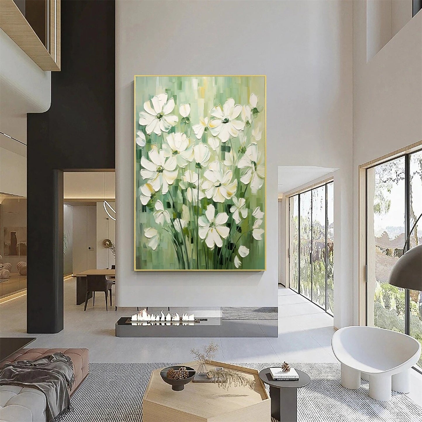 Soft Meadow White Blossoms Abstract Painting